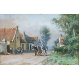 Pieter Adrianus Schipperus (Dutch 1840-1929) - Watercolour - Figure bringing three cart horses