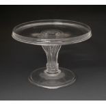 Mid 18th Century blown glass tazza, the flat circular top with raised border on reeded 'Silesian'
