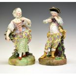 Large pair of 19th Century Continental porcelain figures attributed to Meissen, modelled as a male