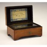 Small early 20th Century walnut-cased table-top musical box, the 6cm barrel and complete comb