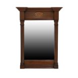 Early 19th Century inlaid mahogany pier or console mirror, the plain rectangular plate beneath