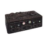 New Zealand Interest - 20th Century shell-inlaid carved stain wooden 'treasure box', the cover