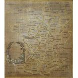 George III sampler 'A New Map of France' by S.Down aged 8 years, 1783, 50cm x 45cm, in a rosewood