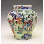 Large 17th Century Chinese Wucai porcelain baluster jar, Shunzhi or Transitional Period, decorated