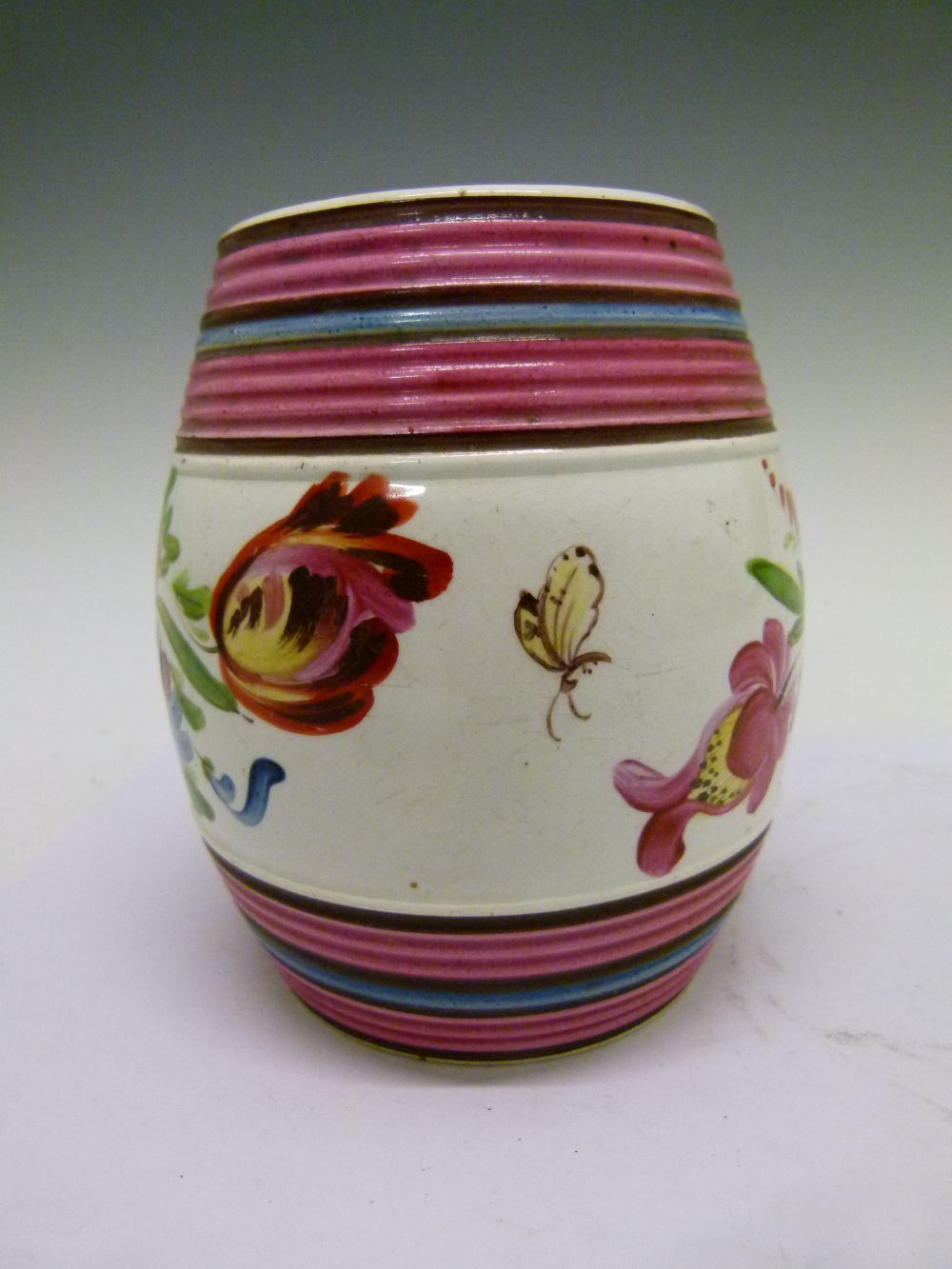 Local Interest - Dated William IV Bristol (Pountney) pottery spirit barrel, painted with flowers - Image 4 of 7