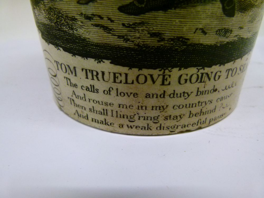 Rare George III transfer-printed creamware mug of large size, featuring a print after John Mollart - Image 5 of 9