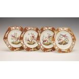 Set of four early 19th Century Spode porcelain dessert plates, each of hexagonal form decorated in