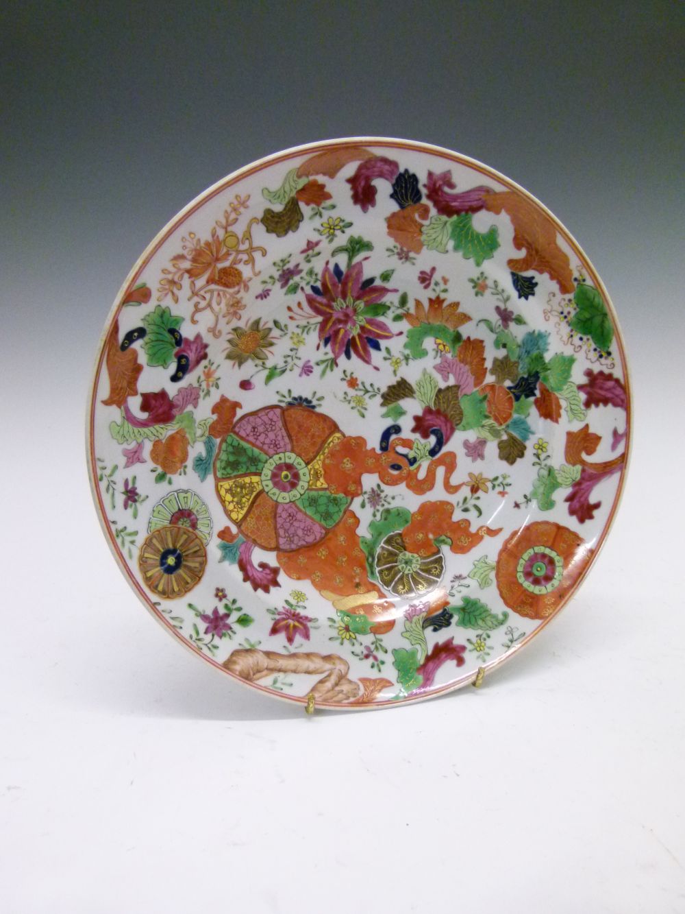 Chinese Canton Famille Rose porcelain plate, circa 1800, of dished circular form decorated with - Image 2 of 9