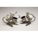 Scottish Interest - Pair of late Victorian silver novelty cruets in the form of thistle leaves and