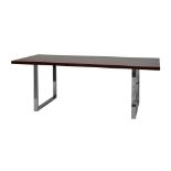 Modern Design - Pieff style chrome and rosewood finish rectangular dining table raised on U-shaped