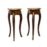Pair of 20th Century brass-bound rosewood, tulipwood and marquetry occasional tables or stands, each