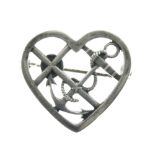 Georg Jensen - Danish sterling silver heart-shaped brooch, of lattice design with fouled anchor,