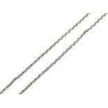 Yellow metal long chain of filed belcher link design, stamped 9ct, 85cm long approx excluding