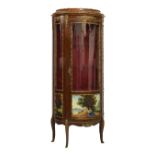 French 'Vernis Martin' style demi-lune vitrine or display cabinet, late 20th Century, the cavetto-