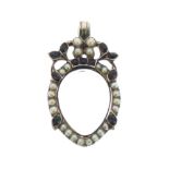Victorian unmarked yellow metal, seed pearl and red stone mourning pendant, of teardrop design