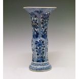 Chinese blue and white porcelain 'Gu' beaker vase, probably Kangxi (1662-1722), decorated with two