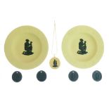 Two 20th Century Wedgwood black on cane jasperware pin dishes or small trays, to commemorate William