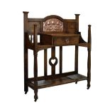 Early 20th Century Arts & Crafts/Art Nouveau oak and copper hall stand, the break-arch back