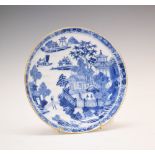 Late 18th Century Chinese blue and white porcelain saucer dish, decorated in a Willow pattern