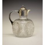 Victorian silver mounted claret jug of square form with dimpled sides decorated with square cut