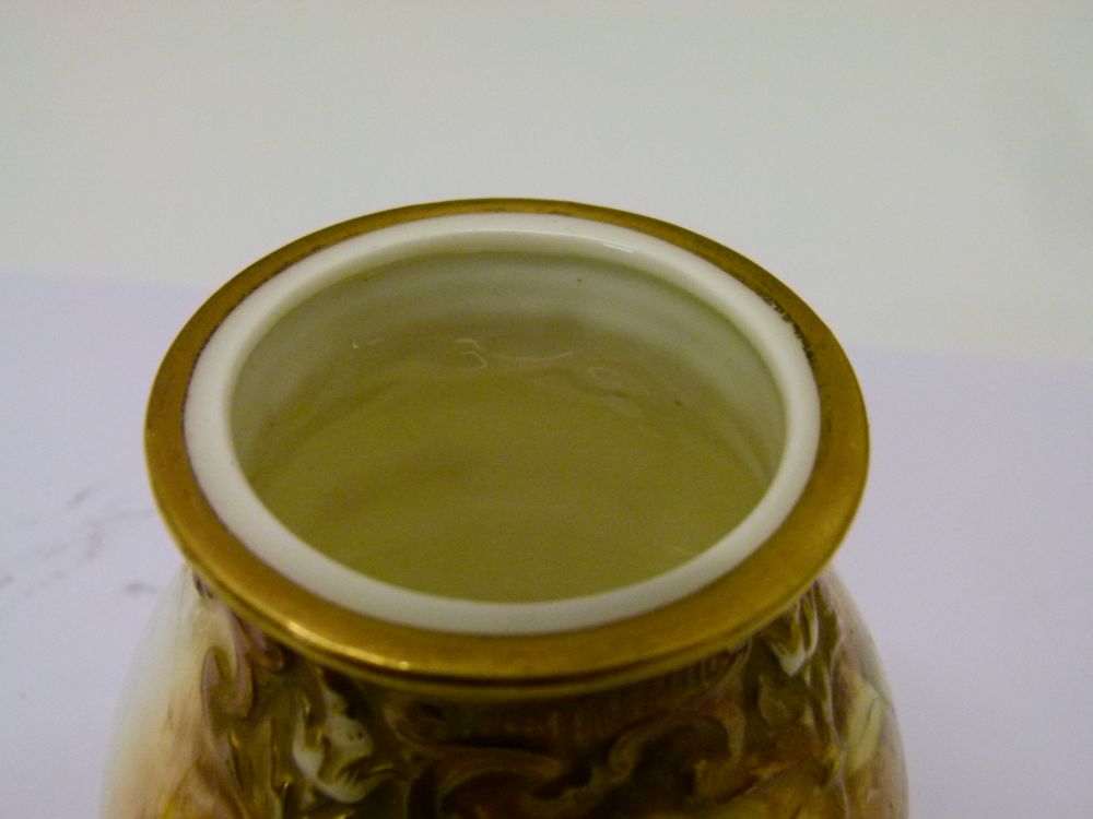 Mid 20th Century Royal Worcester porcelain pot pourri jar and cover, of lobed bulbous form decorated - Image 8 of 10