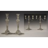 Pair of George VI silver table candlesticks, in the Neo Classical-style with detachable sconces