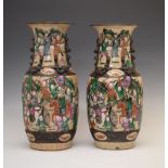 Pair of 19th Century Oriental Famille Rose crackleware vases, each of ovoid form with tall waisted