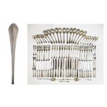 Set of 20th Century German white metal flatware comprising: twelve table knives, twelve table forks,