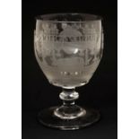 Engraved glass rummer, the rounded funnel bowl etched with legend 'Lord Nelson Jan'y 9 1806' and