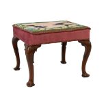 George III style walnut dressing stool, 19th Century, the later tapestry-covered rectangular seat on