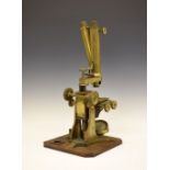 19th Century lacquered brass binocular compound microscope, Baker, 244 High Holborn London, the