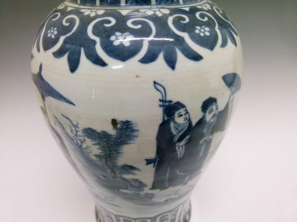 Large pair of 19th Century Chinese blue and white porcelain baluster jars and covers, each domed - Image 11 of 11