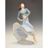 Large Royal Dux figure of a dancing maiden, applied pink triangle mark beneath, printed mark,