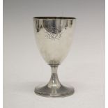 George III silver pedestal cup, goblet or chalice, of ovoid form with engraved cursive monogram on