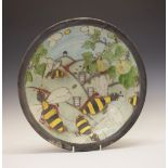 Rob Whelpton (1952-) - Large salt glazed studio pottery dish, having large bee and beehive