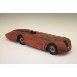 Kingsbury Motor Driven tinplate model of a Sunbeam car, in red, having Dunlop cord racing tires,