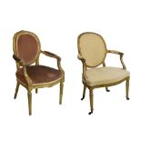 Two 19th Century giltwood fauteuils, in the 18th century French taste, each having padded oval