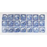 Group of twenty-two assorted 18th Century Delftware tiles, to include thirteen attributed to