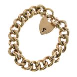 Yellow metal bracelet, of large engraved hollow curb-link design, stamped '9 375', together with a