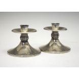 Pair of Gorham Sterling silver low candlesticks, with ribbed stem, design/pat no.1089, 8.5cm high,
