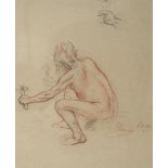 Attributed to Augustus Edwin John (1878-1961) - Pencil and red chalk - Male figure study, indistinct