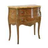 20th Century marble-topped kingwood and marquetry serpentine chest of drawers, of slightly bombé