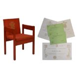 Red stained Royal Commemorative chair, for the investiture of H.R.H. the Prince Charles, July