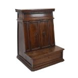 Early 19th Century Continental walnut prie-Dieu cabinet, probably Italian, the hinged cover with