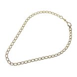 Yellow metal curb-link chain, or necklace with lobster claw and bolt ring, stamped '18', 43.5cm