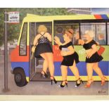 Beryl Cook (1926-2008) - Signed limited edition coloured print - 'Bus Stop', No.6/650, published