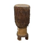 Ethnographica - African (Ashanti) tribal drum, with hide (probably goat skin) top on wooden body