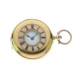 Small Continental yellow metal Half Hunter-cased pocket or fob watch, white Roman dial, unmarked