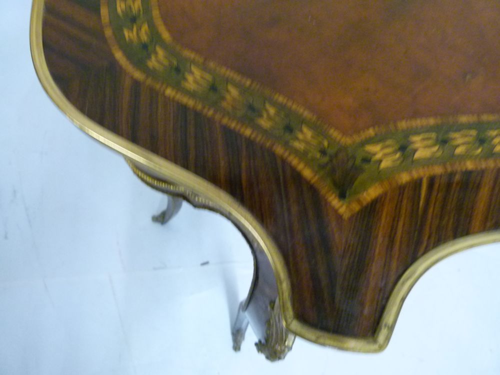 20th Century kingwood, marquetry and gilt metal-mounted occasional table or stand, of serpentine - Image 3 of 6