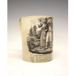 Rare George III transfer-printed creamware mug of large size, featuring a print after John Mollart